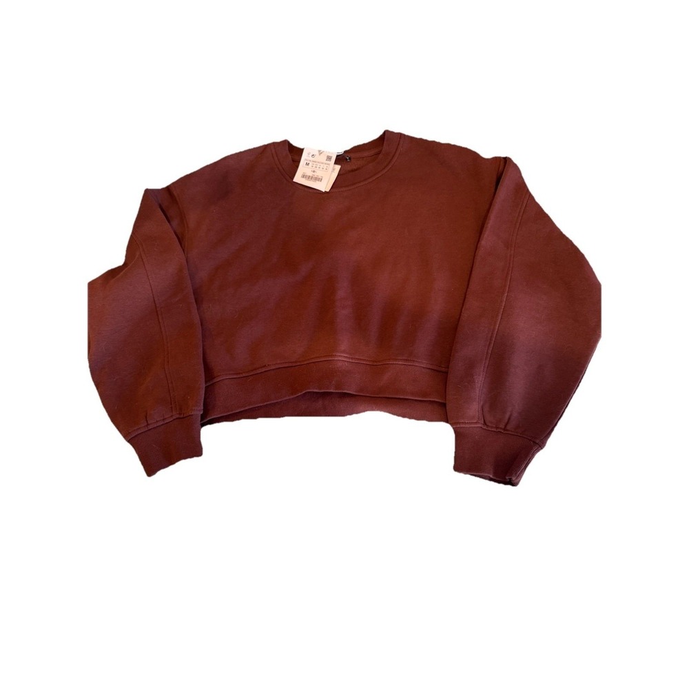 ZARA  NWT JOIN LIFE Plush  Brown Cropped Sweatshirt Size M